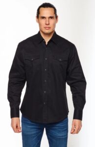 RODEO WESTERN SOLID TWILL SHIRT BLK AC108L