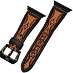 WATCH BAND LEATHER HAND STAMPED AZTEC DESIGN WTP1600