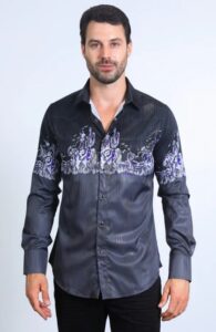 PLATINI MODERN FIT PANORAMIC FOIL PRINT SHIRT BLK AFL10225
