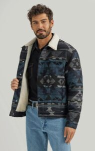 WRANGLER SHERPA LINED JACQUARD PRINT JACKET NAVY 112352866