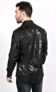 PLATINI MENS LS MODERN FIT FOILED SHIRT BLACK FPL10252 - Image 2