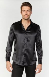PLATINI MENS SATIN DRESS SHIRT BLACK SJL7662