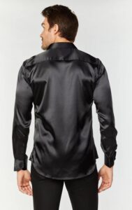 PLATINI MENS SATIN DRESS SHIRT BLACK SJL7662 - Image 2