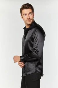PLATINI MENS SATIN DRESS SHIRT BLACK SJL7662 - Image 4