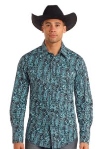 ROCK AND ROLL PAISLEY PRINTED LS SNAP BLUE BMN2S05474