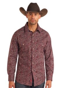 ROCK AND ROLL PAISLEY PRINTED LS SNAP BURGUNDY BMN2S05460