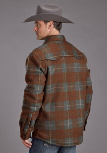 STETSON SHIRT JACKET LINNED  WOOL BLEND PLAID  CHARCOAL/RUST 1041 - Image 2