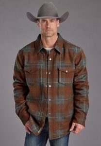 STETSON SHIRT JACKET LINNED  WOOL BLEND PLAID  CHARCOAL/RUST 1041