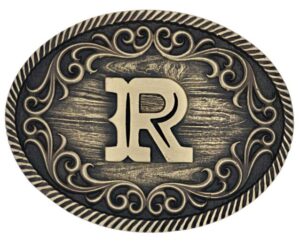 MONTANA FILIGREE INITIAL R ATTITUDE BELT BUCKLE A915R