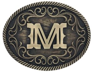 MONTANA FILIGREE INITIAL M ATTITUDE BELT BUCKLE A915M