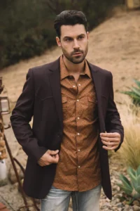PLATINI Men's Double Button Western Burgundy Blazer BLW10524