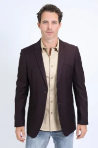PLATINI Men's Double Button Western Burgundy Blazer BLW10524 - Image 2