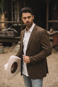PLATINI Men's Double Button Western Brown Blazer BLW10527 - Image 2