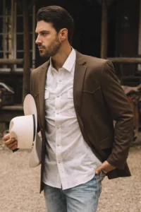 PLATINI Men's Double Button Western Brown Blazer BLW10527