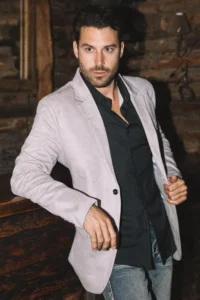 PLATINI Men's Double Button Faux-Suede Light-Grey Blazer BLZ10537