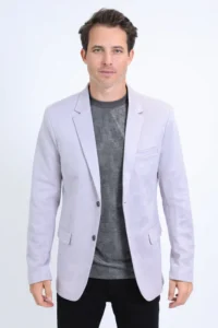 PLATINI Men's Double Button Faux-Suede Light-Grey Blazer BLZ10537 - Image 2