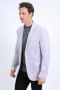 PLATINI Men's Double Button Faux-Suede Light-Grey Blazer BLZ10537 - Image 4