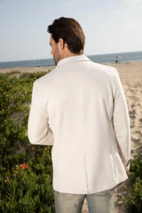 PLATINI Men's Double Button Off White Faux-Suede Blazer BLZ9590 - Image 3