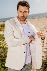 PLATINI Men's Double Button Off White Faux-Suede Blazer BLZ9590 - Image 4