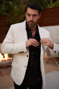 PLATINI Men's Double Button Off White Faux-Suede Blazer BLZ9590 - Image 7