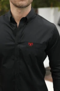PLATINI Men’s Single Pocket Logo Modern Fit Stretch Mexico Dress Shirt Black CTL9264 - Image 5