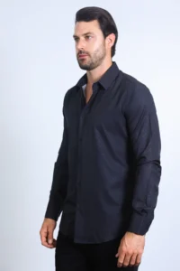 PLATINI Mens Modern Fit Stretch Foil Fashion Black Shirt FPL10475 - Image 3