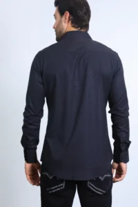 PLATINI Mens Modern Fit Stretch Foil Fashion Black Shirt FPL10475 - Image 2