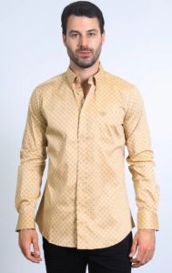 PLATINI MENS MODERN FIT LS SHIRT KHAKI CWL10494