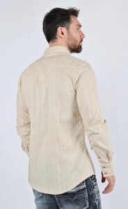 PLATINI MENS LUREX MODERN FIT LS SHIRT BEIGE WSL9753 - Image 2