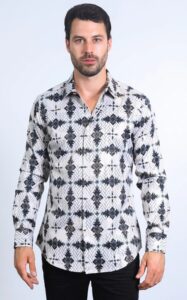 PLATINI MENS MODERN FIT FOIL LS SHIRT BEIGE FPL10571