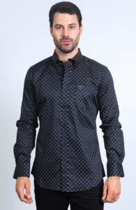 PLATINI MENS MODERN FIT LS SHIRT BLACK CWL10492