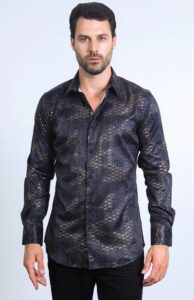 PLATINI MENS MODERN FIT FOIL LS SHIRT BLACK FPL10587