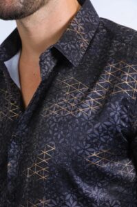 PLATINI MENS MODERN FIT FOIL LS SHIRT BLACK FPL10587 - Image 2