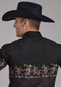 ROPER MENS LS SCRIBBLE BULLRIDERS BORDER SHIRT BLK 107 - Image 2