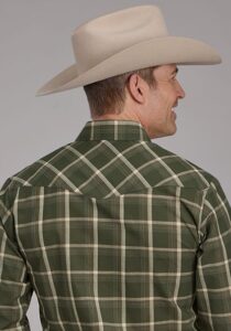 ROPER MENS LS SNAP WOVEN PLAID SHIRT OLIVE/CREAM 1069 - Image 2