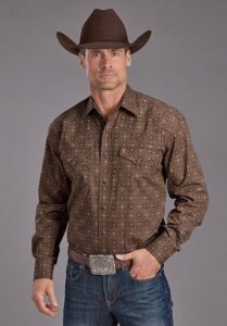 ROPER MENS LS VINTAGE ORNAMENTAL SNAP SHIRT BROWN 1027