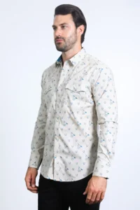 PLATINI Mens Western Modern Fit Cotton/Spandex Long Sleeve Lt. Grey Shirt with Snaps WPL10485 - Image 5