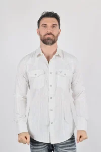 PLATINI Mens Modern Fit Stretch Lurex Western Long Sleeve Shirt WSL9751 - Image 2