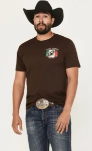 COWBOY HARDWARE MEXICAN FLAG GRAPHIC BROWN T SHIRT