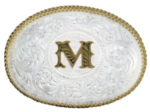 MONTANA SILVERSMITH INITAL M SILVER GOLD TRIM ENGRAVED 700M