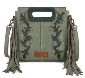WRANGLER TOP HANDLE BOOT SCROLL FRINGE TOTE GREEN WG1932003GN