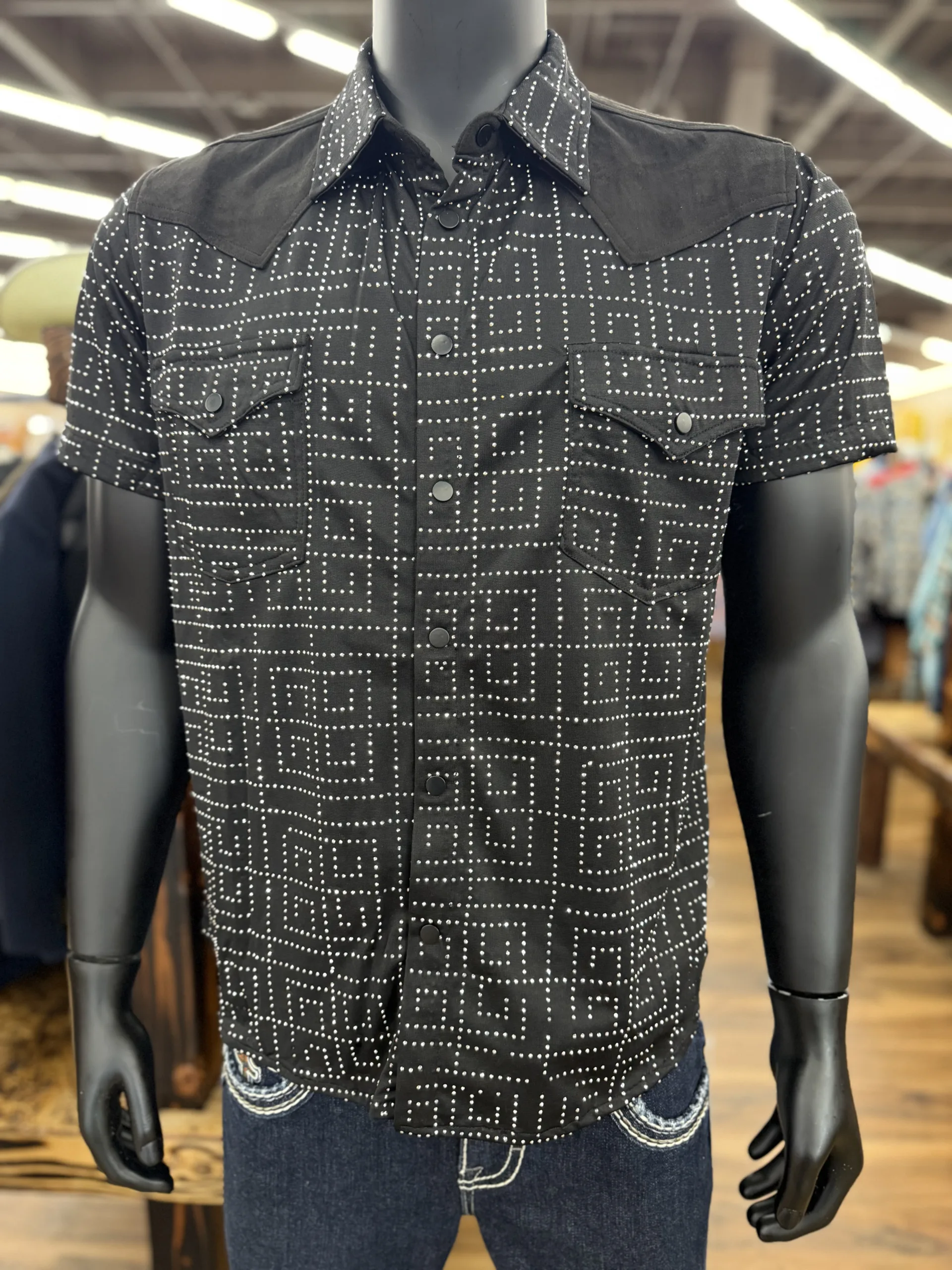 BC FASHION SILVER RHINESTONES SHIRT BLK COWBOY117 BC FASHION SILVER RHINESTONES SHIRT BLK COWBOY117 - Image 1
