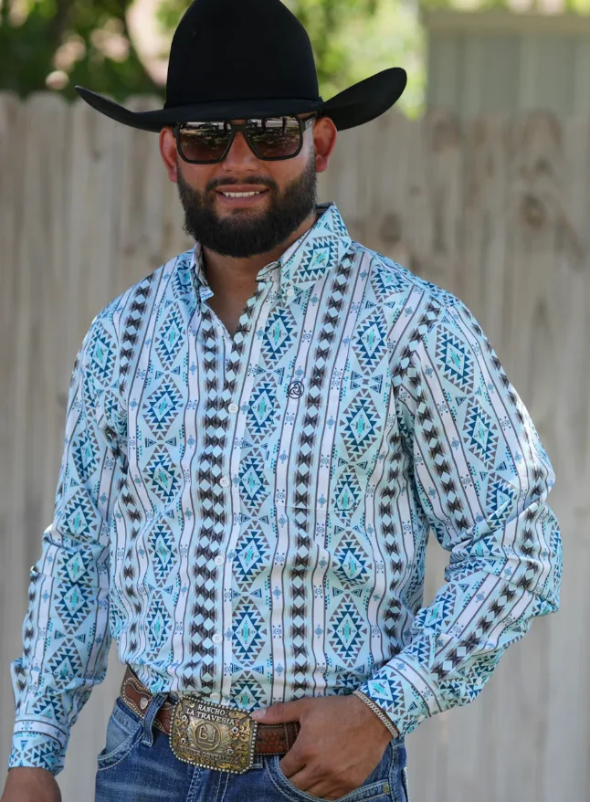 CUEROLINE LS AZTEC BUTTON UP BLUE SKCL2023156 CUEROLINE LS AZTEC BUTTON UP BLUE SKCL2023156 - Image 1