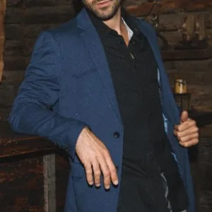 PLATINI MN DOUBLE BUTTON WESTERN BLAZER BLUE BLW10526