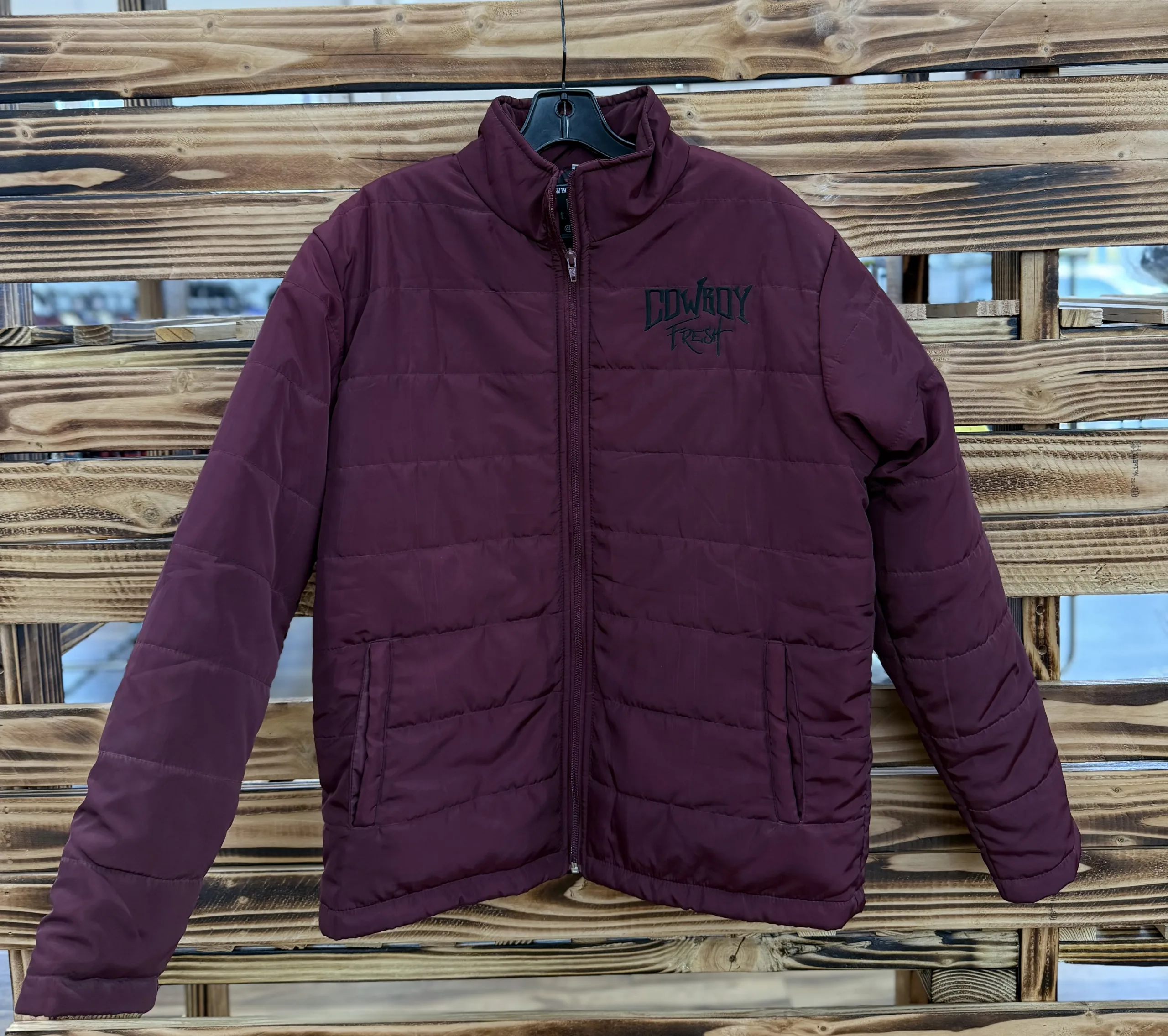 IMG_7646 COWBOY FRESH BURGANDY PUFFER JACKET - Image 1