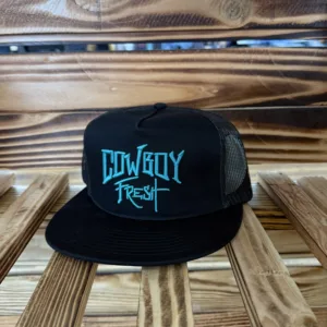 COWBOY FRESH TURQ LETTERS FLAT BILL BLK BLK