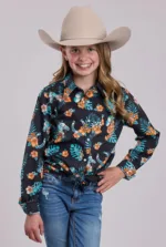 ROPER GIRLS LS HAWAIIAN PRINT BLACK 0329BL