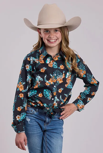 ROPER GIRLS LS HAWAIIAN PRINT BLACK 0329BL ROPER GIRLS LS HAWAIIAN PRINT BLACK 0329BL - Image 1