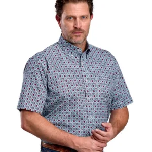 ROPER MENS SS SHIRT BASEBALL FOULARD BLUE 4045BL
