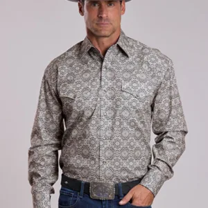 STETSON MENS LS SHIRT SNAP BANDANA PRINT GREY 2952